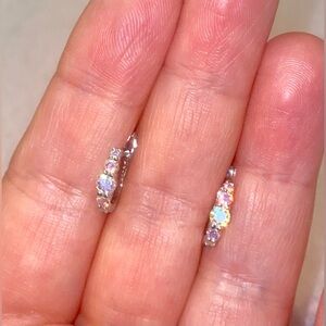 Elegant Silver Multi-Color Hoop Earrings. Aurora Borealis effect shine